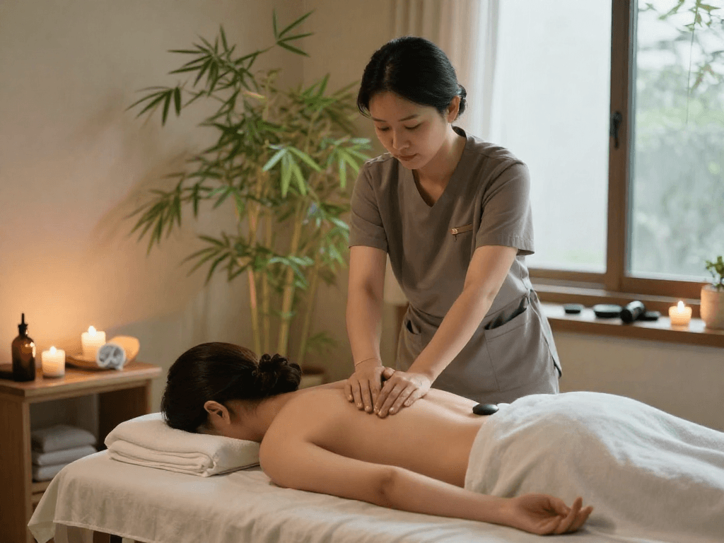 Professional massage therapy session showcasing 부평출장안마 with serene ambiance.