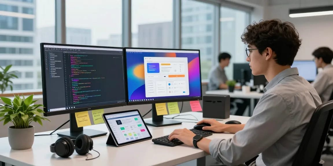 Developing an app in a modern office setting emphasizing the WPS Official Website and innovative software solutions.