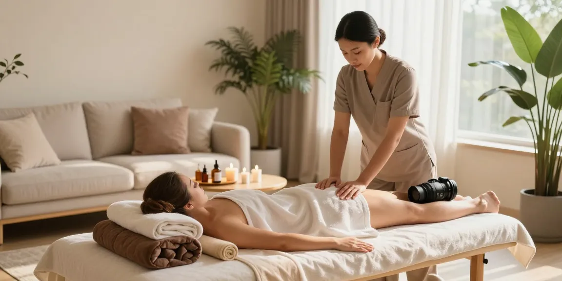 Experience premium 노원출장안마 at home with a professional therapist in a tranquil living room setting.