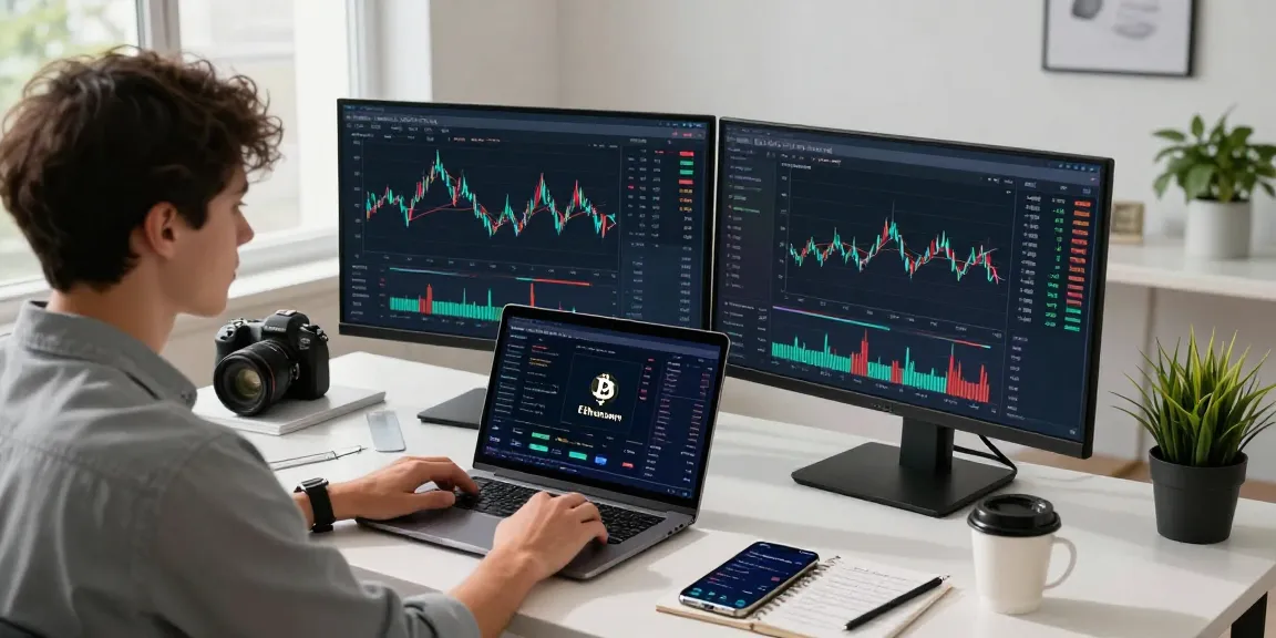 Engaged trader analyzing real-time market data on 업투익스체인지 in a modern home office.