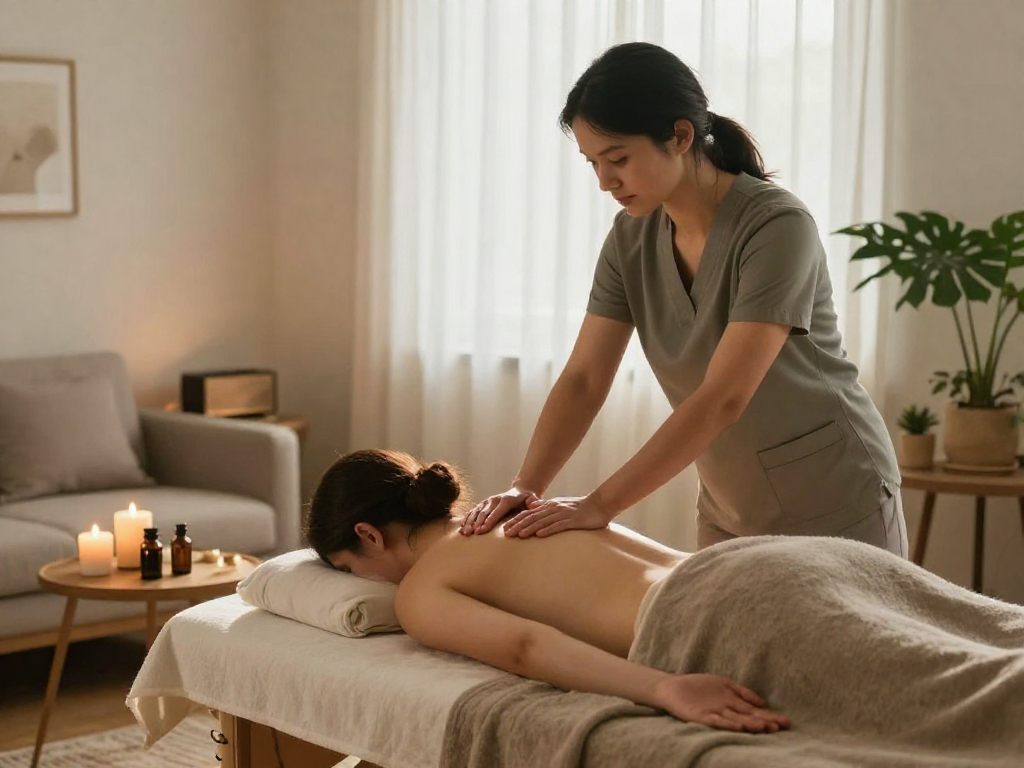 Relaxing 부평출장안마 home massage service with professional masseuse in cozy setting.