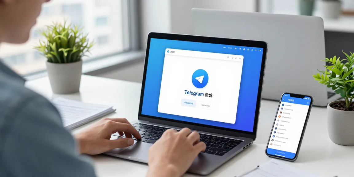 Customize Telegram Chinese interface in a modern tech workspace, showcasing user interaction with language settings.