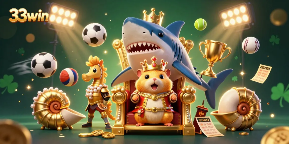 Experience the thrill of gaming with 33win, featuring a vibrant casino scene filled with dynamic sports elements.