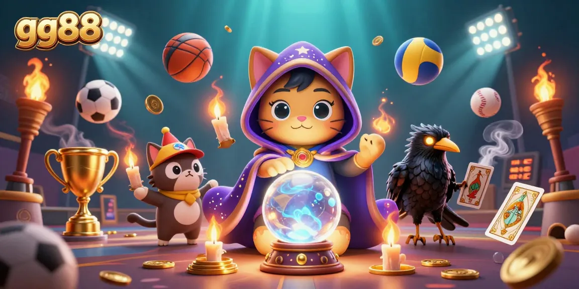 Betting on sports with gg88 platform featuring dynamic elements like a trophy and sports balls.