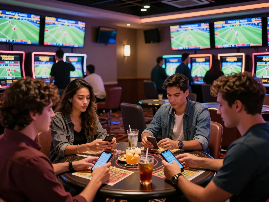 Exciting sports betting action at a casino showcasing kèo nhà cái 5 with enthusiastic bettors cheering.