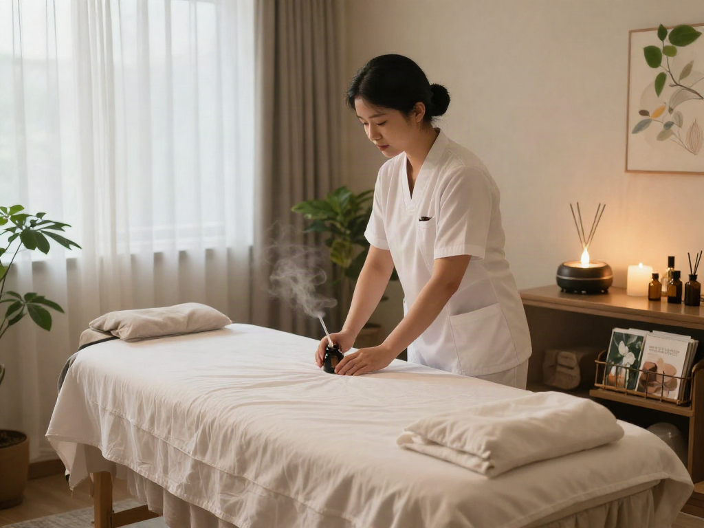 Relaxing atmosphere for 수원출장마사지 therapy session with calming lights and soothing elements.