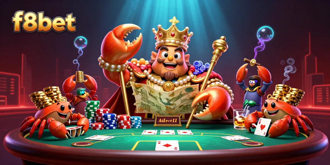 Experience thrilling gaming action with f8bet's vibrant casino scene featuring an emperor crab and card elements.