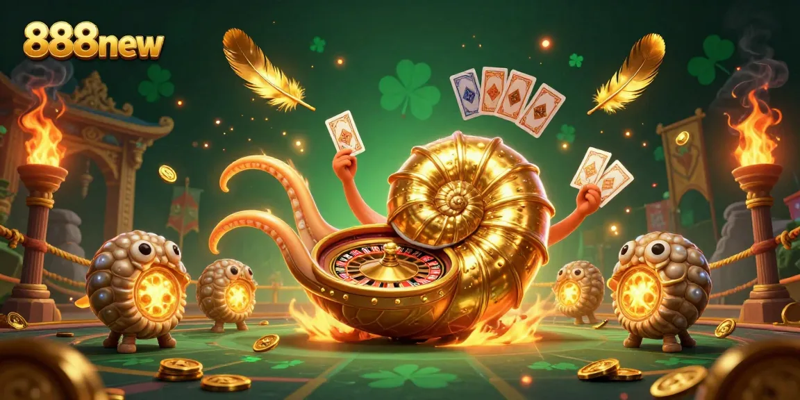 Engage in the exciting world of 888new as a giant nautilus spins the roulette wheel amidst glowing companions.